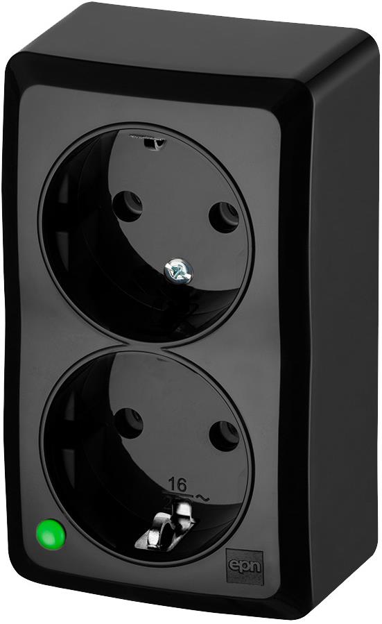 Контакт шуко ДВОЕН IP20 открит монтаж цвят Черен Berg EPN