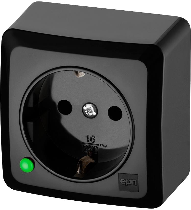 Контакт шуко ЕДИНИЧЕН IP20 открит монтаж цвят Черен Berg EPN