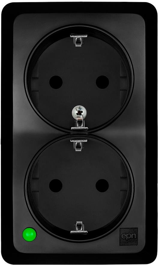 Контакт шуко ДВОЕН IP20 открит монтаж цвят Черен Berg EPN
