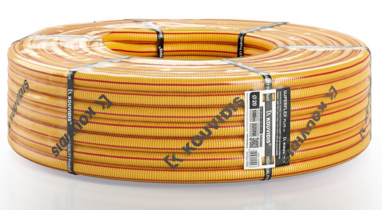 Гофрирана тръба вън. ф16мм вътр. ф10.9мм 320N клас 2333 цвят Жълт HF SUPERFLEX 100м Kouvidis