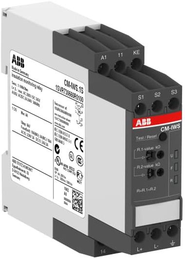 Реле за контрол на изолация, CM-IWS.1S, 1...100kOhm, 1c/o, 24...240Vac/dc ABB