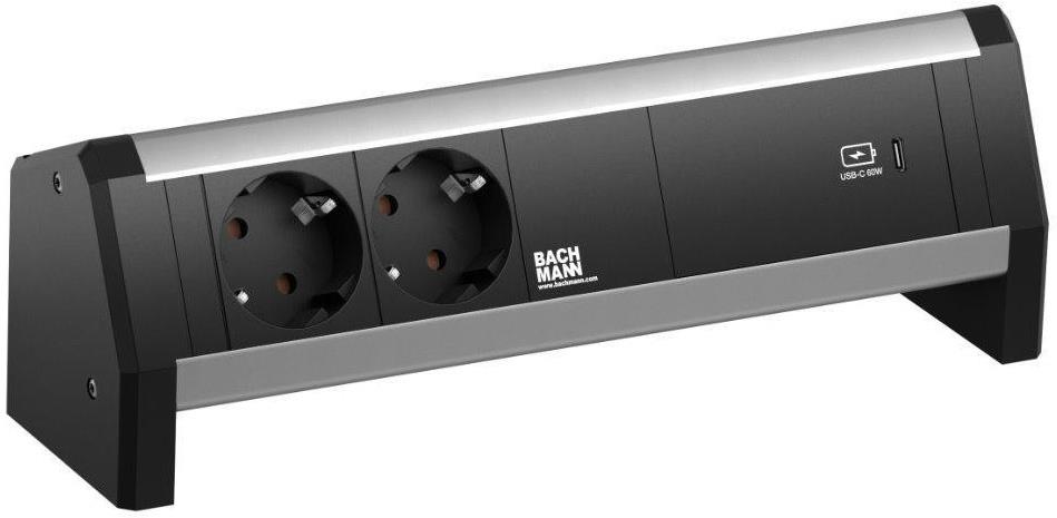 Модул DESK 1 с 2х Шуко и USB тип C Power Delivery 60W, цвят Черен, Bachmann
