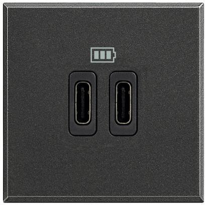 Розетка 2xUSB за зареждане тип C 3A 15W 2 мод. цвят Антрацит Axolute Bticino