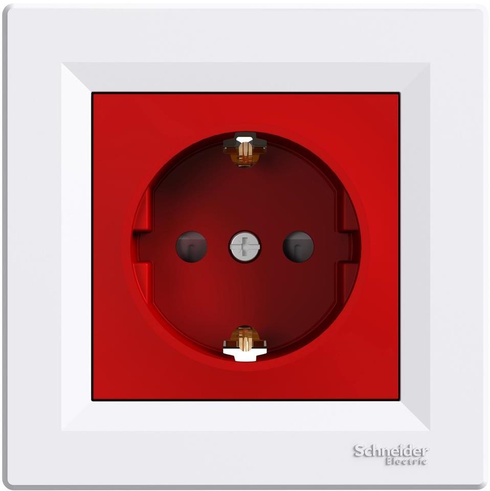 Контакт ШУКО 16A с детска защита моноблок цвят Червен Asfora SE