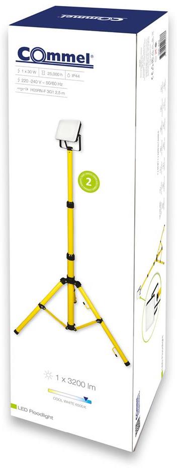 Работна лампа 30W 3200lm 6500K със стойка триножник IP44 220V с кабел H05RN-F 3x1mm2 2,5 метра Commel