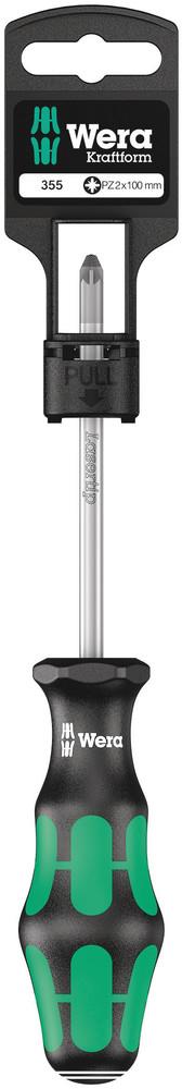 Отвертка PZ 2x100, зелено-черна ръкохватка, 355 Kraftform Plus блистер Wera