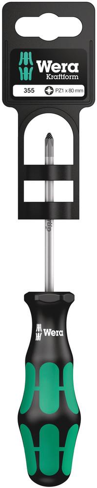 Отвертка PZ 1x80, зелено-черна ръкохватка, 355 Kraftform Plus блистер Wera