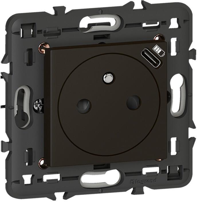 Контакт ФРЕНСКИ стандарт плосък + USB тип C 1.5A 7.5W 2 мод. цвят черен Mosaic Legrand