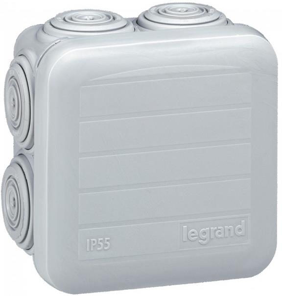 Разклонителна кутия открит монтаж 65x65x40мм гладка IP55 цвят Сив Plexo Legrand