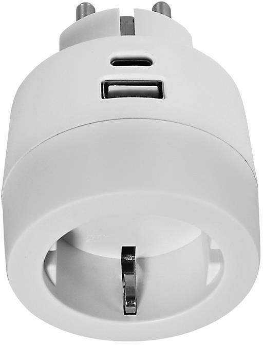 Адаптер за контакт бял с USB A+C 1 х шуко Commel