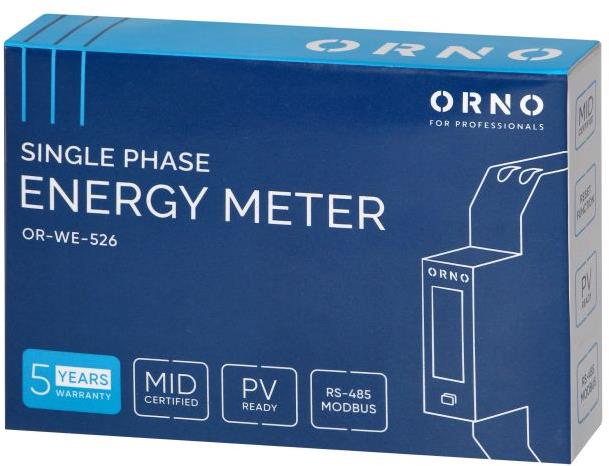 Монофазен електромер за ДИРЕКТНО мерене на ел. енергия, Modbus, до 4 тарифи, за DIN монтаж 1 мод, 100A, MID ORNO
