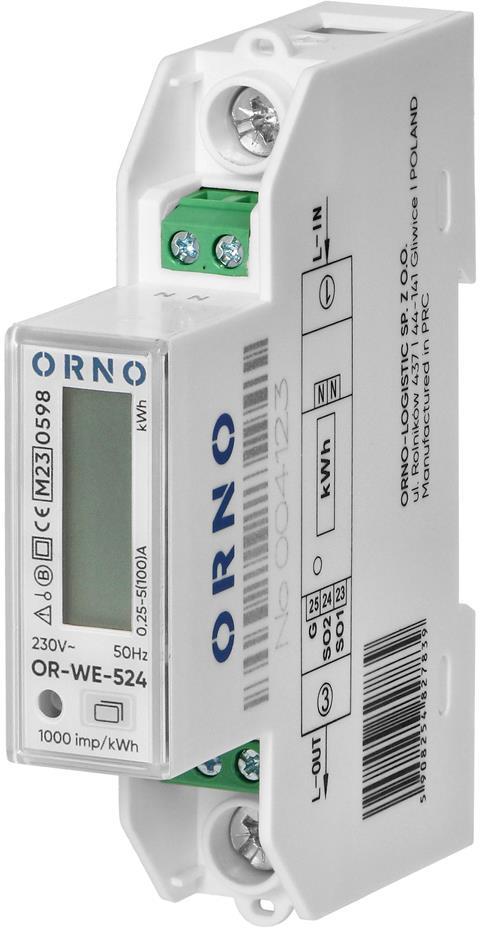 Монофазен електромер за ДИРЕКТНО мерене на ел. енергия, еднотарифен, за DIN монтаж 1 мод, 100A, MID ORNO