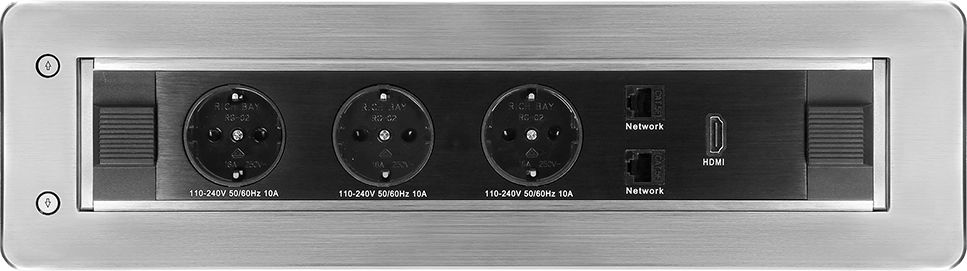 Мебелна кутия с моторизирано управление, с контакти 3х шуко, 1х HDMI, 2х RJ45, 383x100x100mm, кабели 1.5m, цвят ИНОКС, ORNO