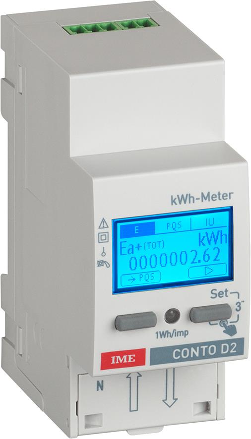 Монофазен електромер за ДИРЕКТНО мерене на ел. енергия Conto D2, Modbus, 2 тарифи, за DIN монтаж 2 мод, 63A, MID IME