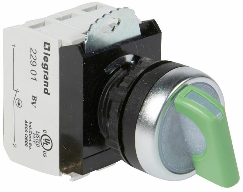 Превключвател зелен 1-2 1NO-1NC светещ 12...24Vac/dc Ø22mm Legrand