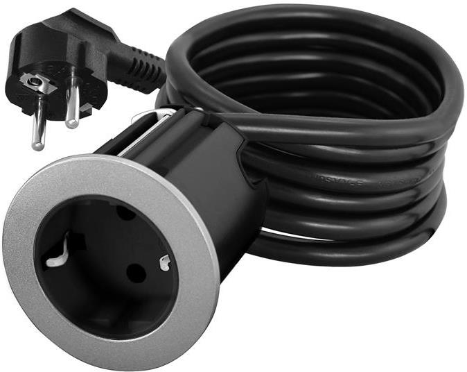 Модул за вграждане в бюро с 1х Шуко, кабел 2m, Ø60mm, цвят ЧЕРЕН, Commel