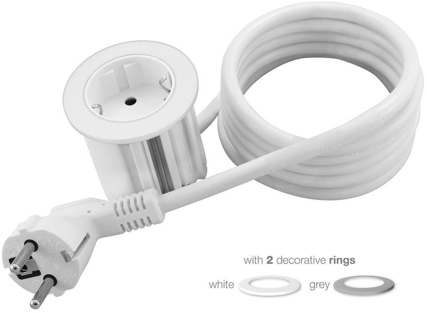 Модул за вграждане в бюро с 1х Шуко, кабел 2m, Ø60mm, цвят БЯЛ, Commel