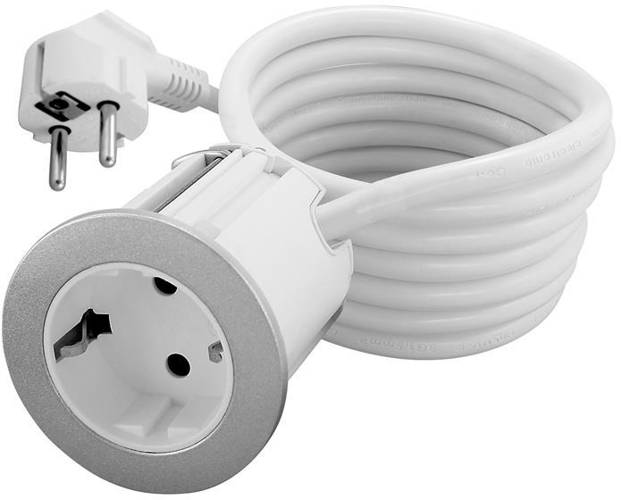 Модул за вграждане в бюро с 1х Шуко, кабел 2m, Ø60mm, цвят БЯЛ, Commel