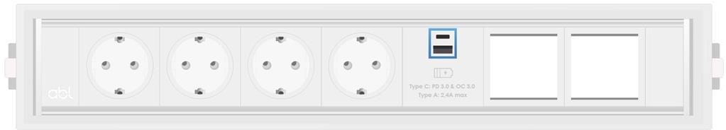 Модул Level-C 7M с 4х Шуко, USB тип A+C и 2х празни модула, цвят Бял, ABL