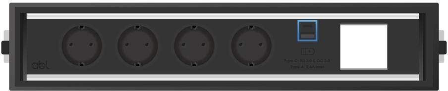 Модул Level-C 6M с 4х Шуко, USB тип A+C и 1х празен модул, цвят Черен, ABL