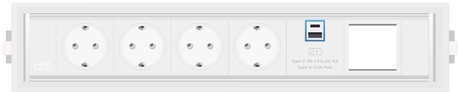 Модул Level-C 6M с 4х Шуко, USB тип A+C и 1х празен модул, цвят Бял, ABL