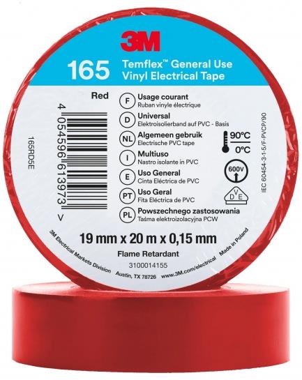 Изолационна лента Temflex 165 цвят ЧЕРВЕН 0.15мм х 19мм, дължина 20м 3M