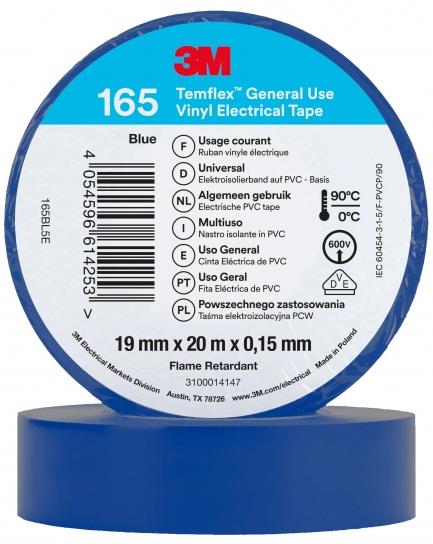 Изолационна лента Temflex 165 цвят СИН 0.15мм х 19мм, дължина 20м 3M