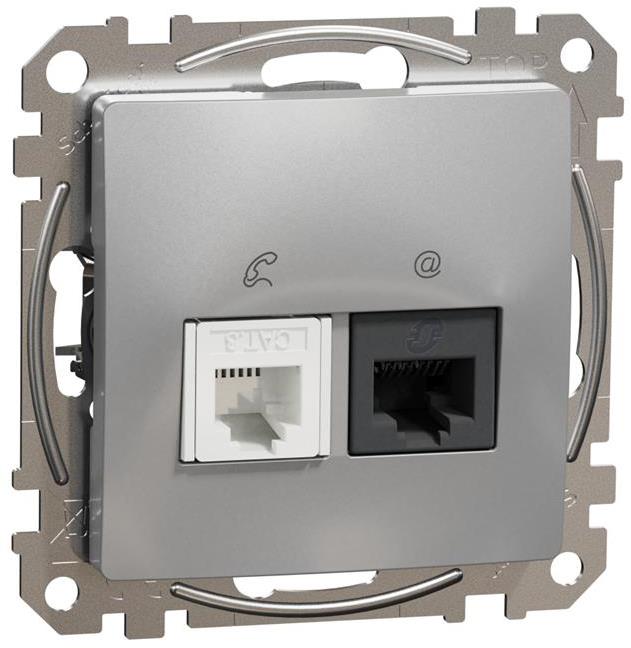 Розетка RJ11+RJ45 UTP cat.5e цвят Алуминий Sedna SE
