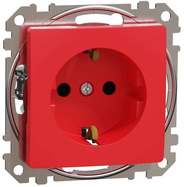 Контакт шуко с детска защита винт цвят Червен Sedna SE