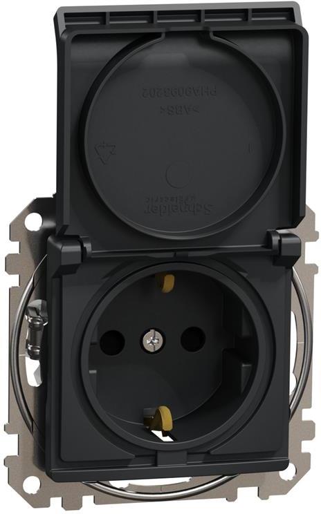 Контакт шуко с детска защита авт. и капак цвят Антрацит Sedna SE