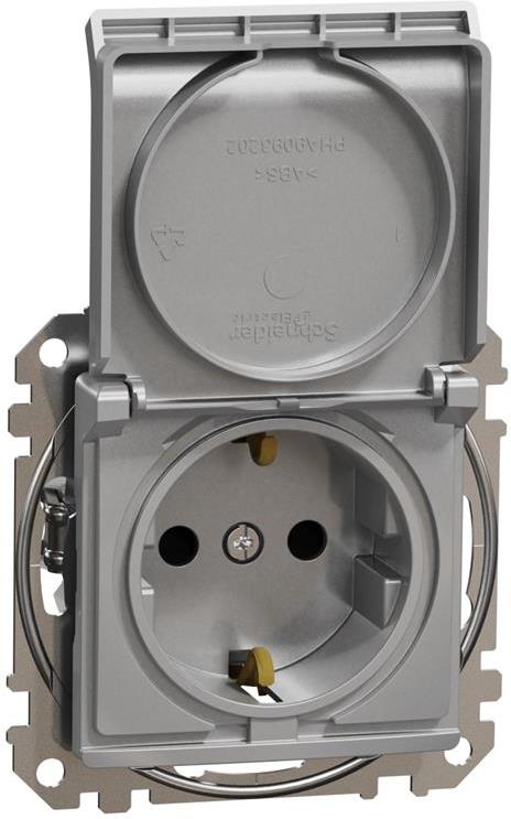 Контакт шуко с детска защита авт. и капак цвят Алуминий Sedna SE