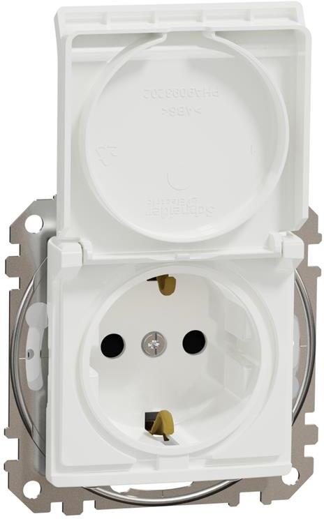Контакт шуко с детска защита авт. и капак IP44 цвят Бял Sedna SE