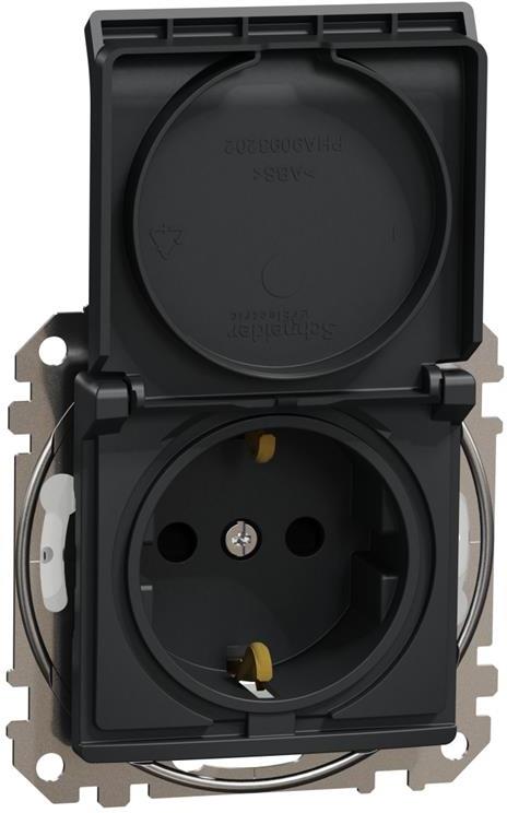 Контакт шуко с детска защита авт. и капак IP44 цвят Антрацит Sedna SE