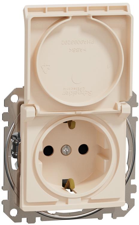 Контакт шуко с детска защита авт. и капак цвят Крем Sedna SE