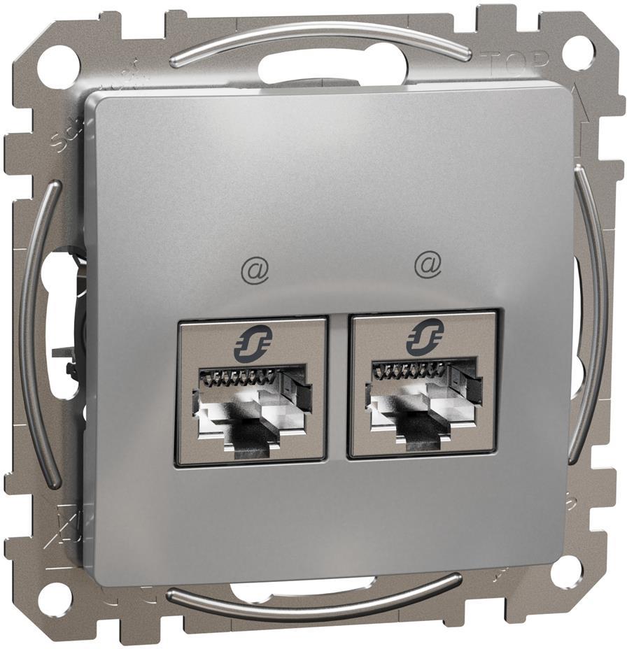Розетка 2xRJ45 STP cat.6A S-One цвят Алуминий Sedna SE
