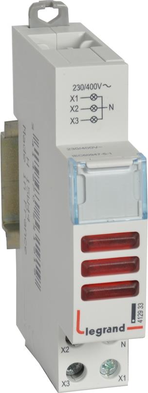 DIN Индикатор за три фази червен 220/400V 1 мод. Legrand