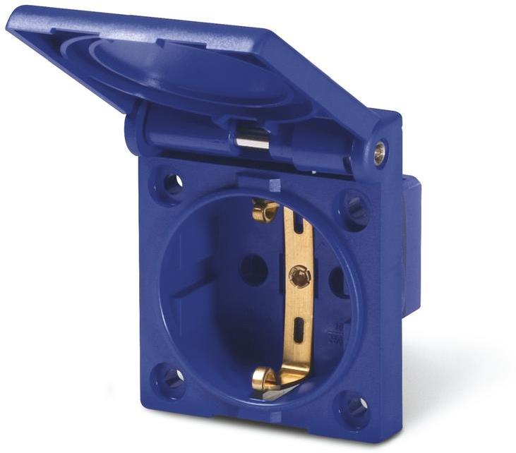 Контакт шуко 2P+Е 16A IP54 с детска защита и електрическа блокировка серия Domo панелен монтаж 50х60мм, UV защита Scame