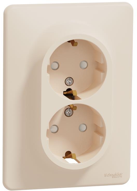 Контакт шуко ДВОЕН моноблок цвят Крем Sedna SE