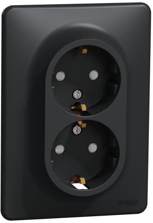 Контакт шуко ДВОЕН моноблок цвят Антрацит Sedna SE