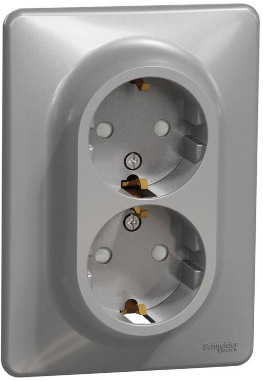 Контакт шуко ДВОЕН моноблок цвят Алуминий Sedna SE