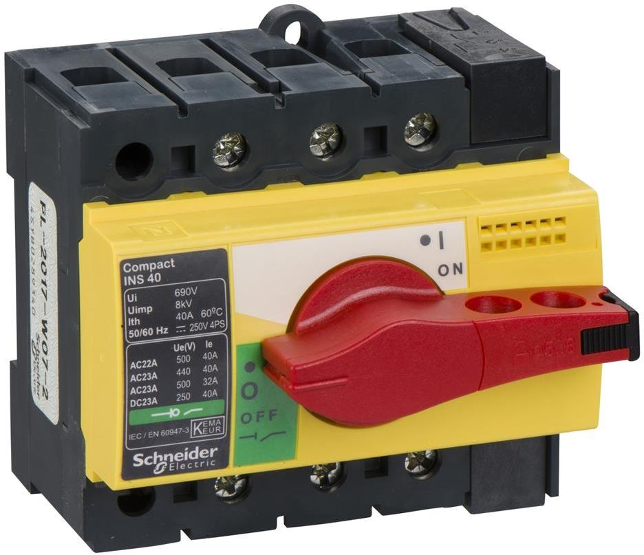Товаров прекъсвач INS40 3P 40A, за DIN монтаж, с червена ръкохватка SE