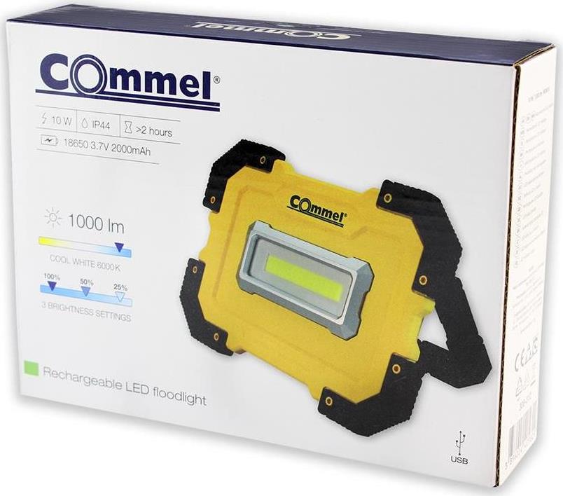 Работна лампа 10W 1000lm 6000K IP44 вградена батерия 2000mAh Commel