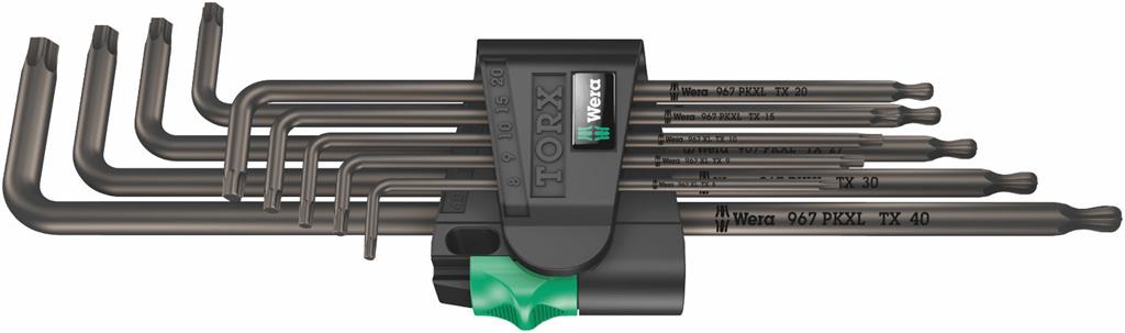 Комплект шестограми TX дълги, 9х (8…40), в щипка, 967 PKXL L-key BlackLaser Wera