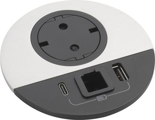 Модул за вграждане в бюро с 1х Шуко и USB тип A+C, GST18, Ø80mm, цвят ЧЕРЕН МЕТАЛ, Incara Disq Legrand