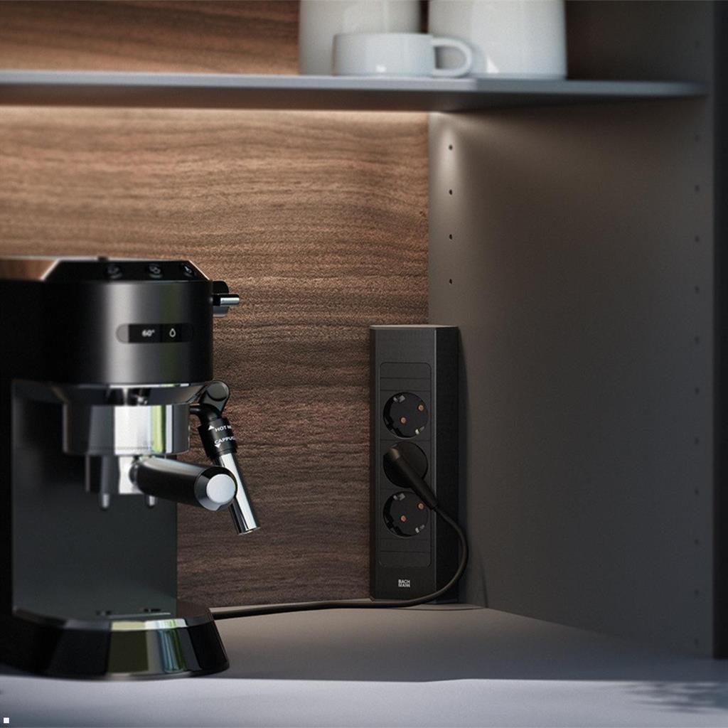 Модул CASIA 2 с 2x Шуко и USB A+C, цвят ЧЕРЕН, с възможност за ъглов монтаж, захранващ кабел 2м, Bachmann