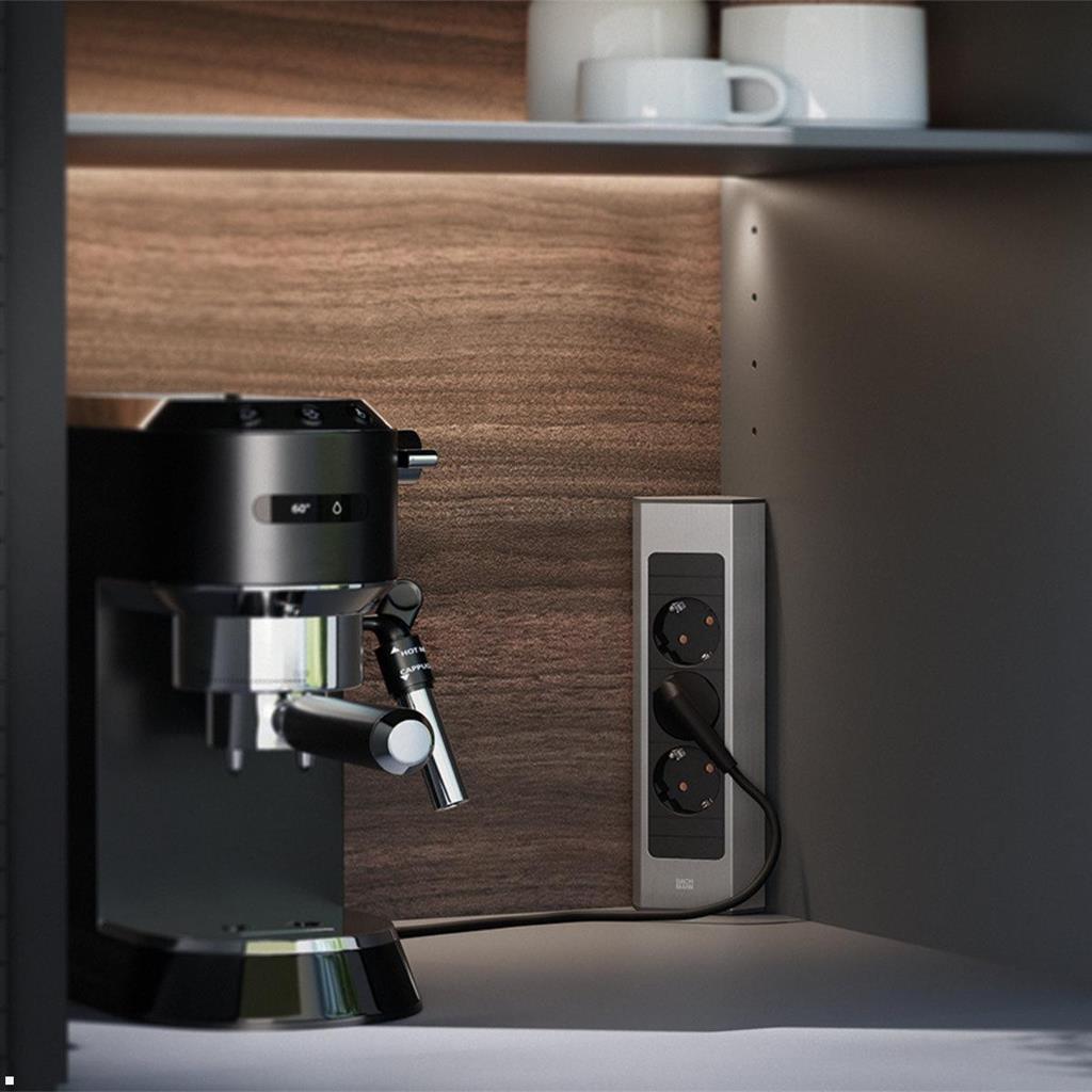 Модул CASIA 2 с 3x Шуко, цвят ИНОКС, с възможност за ъглов монтаж, захранващ кабел 2м, Bachmann