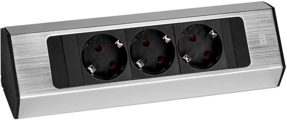 Модул CASIA 2 с 3x Шуко, цвят ИНОКС, с възможност за ъглов монтаж, захранващ кабел 2м, Bachmann