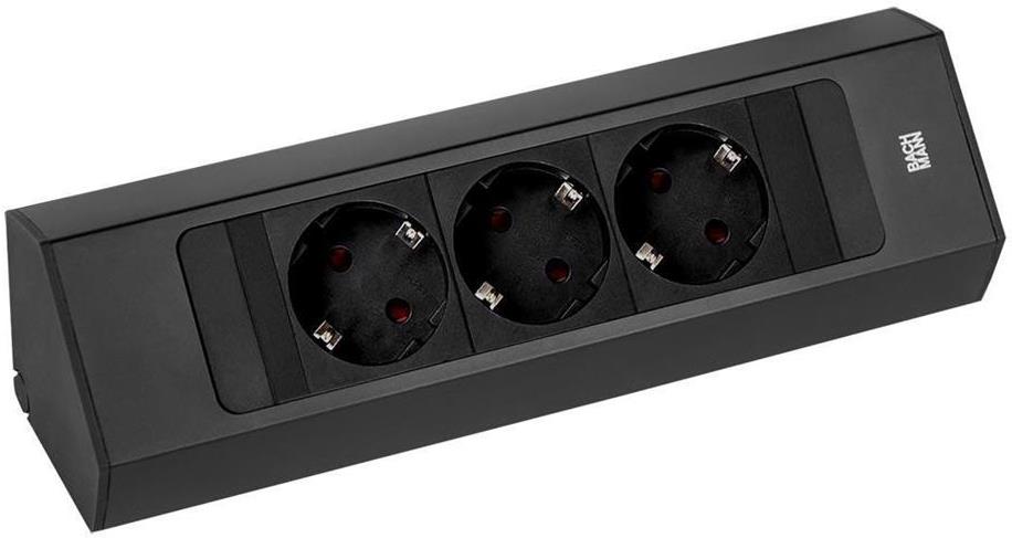 Модул CASIA 2 с 3x Шуко, цвят ЧЕРЕН, с възможност за ъглов монтаж, захранващ кабел 2м, Bachmann