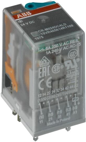 Реле интерфейсно CR-M 220 VDC, 6A, 4 превключващи контакта, монтаж в цокъл ABB