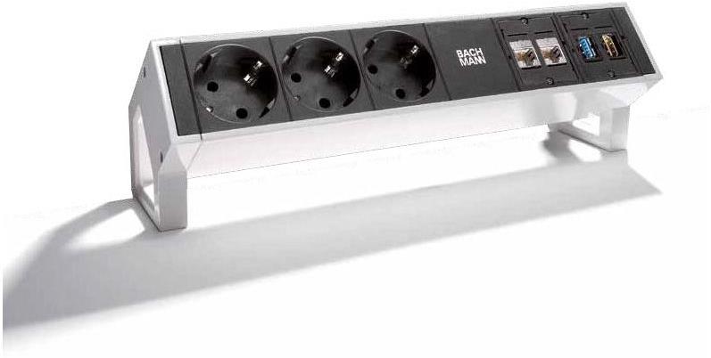 Модул DESK 2 с 3х Шуко, 2xRJ45 Cat.6, USB 3.0 и HDMI, цвят Бял, Bachmann